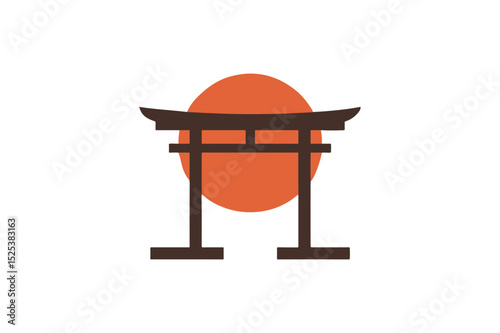 Shinto Torii Gate Silhouette Rising Sun & Spiritual Symbolism Isolated White Background Vector Illustration 