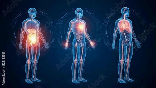 Human anatomy illustration of digestive, respiratory and cardiovascular systems.