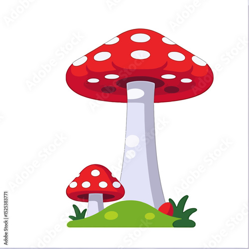 Cute Cartoon Mushroom Illustration-Whimsical Red Toadstool with White Spots-Fun Nature Graphic for Kids-Ideal for Storybooks and Educational Materials