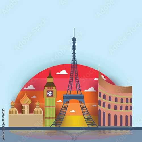 Famous landmarks around the world, Top travel destinations, vector illustration design background 