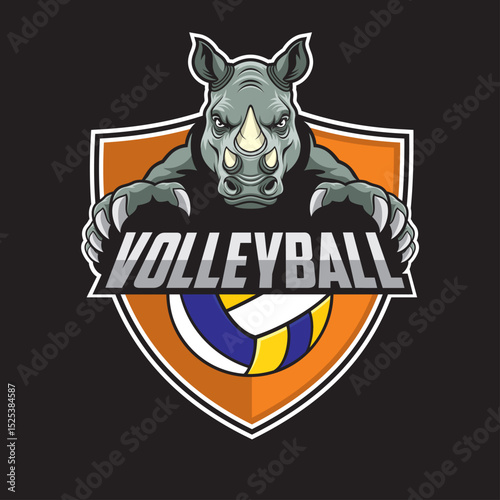 volleyball club logo rhino vector illustration design