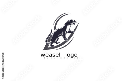 Rustic vector weasel logo in black and white with crescent moon and grass for nature-themed product identity, eco branding, and wildlife-inspired outdoor business illustrations.

