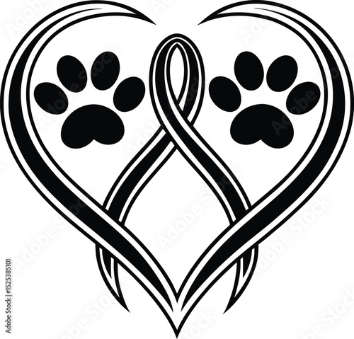 Paw print heart, dog mom vector, pet lover design, animal footprint icon, silhouette graphic illustration
