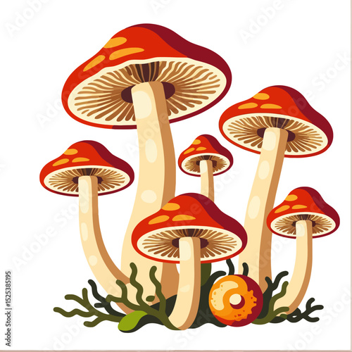 Red Mushroom Illustration- Forest Fungi Graphics- Mushroom Art Print- Whimsical Nature Design- Cute Mushroom Cartoon- Fungi Forage Clipart- Mushroom Lover Gift- Nature Inspired Art