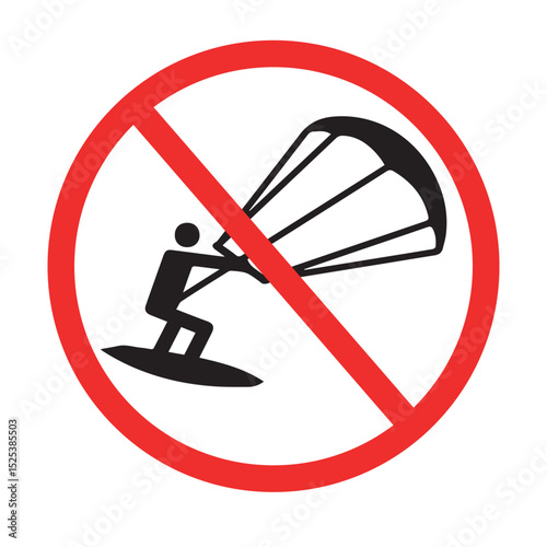 No kitesurfing prohibited sign with person and parachute, ideal for beach safety and activity rules