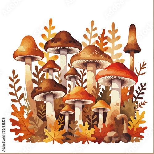 Watercolor Mushroom Illustration-Autumnal Mushroom Forest-Botanical Fungi Art-Whimsical Mushroom Print-Fall Decor-Mushroom Lover Gift-Earthy Tones Illustration