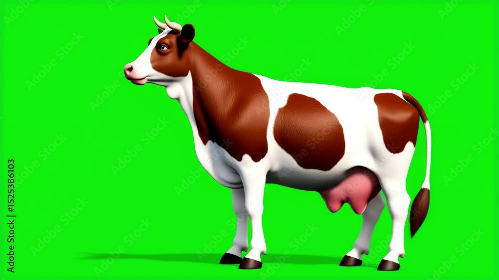 Realistic cow on green screen background. Milk cow, Milk, Farm Animals 3D Rendering Animations Farm cow on green screen background Realistic cow on green screen background. Milk cow, Milk, Farm Animals 3D Rendering Animations Farm cow on green screen background