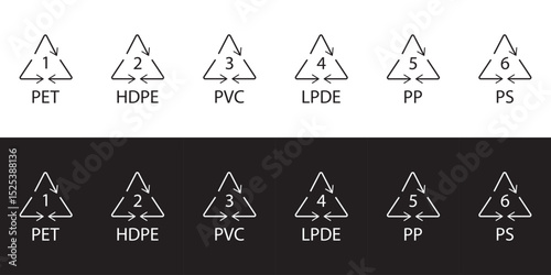 Food Grade sign isolated, Packaging symbols for plastic food grade, Plastic recycling code symbol PETE, HDPE, PP, LDPE, PS, recycle symbol vector illustration, set of plastic recycling code isolated
