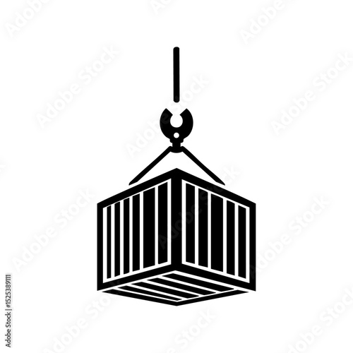 Vector logo of a suspended cargo container with crane hook for logistics and shipping.

