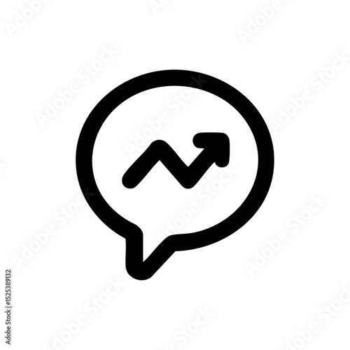 Vector icon of a chat bubble with an upward trending graph representing business communication.

