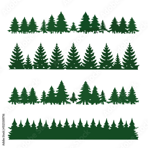 Detailed tree silhouettes of various trees