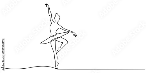 Ballet dancer in continuous line drawing style. Vector illustration, Continuous one line drawing of woman beauty ballet dancer in elegance motion ballerina vector illustration, Cheerleader dance pro.