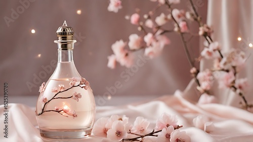 Teardrop-shaped glass bottle sitting on marble luxury fragrance elegant