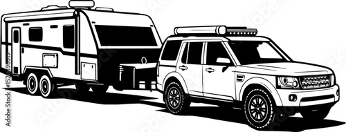 SUV towing a  camper caravan trailer 