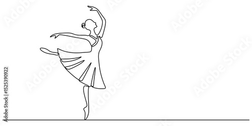 Ballet dancer in continuous line drawing style. Vector illustration, Continuous one line drawing of woman beauty ballet dancer in elegance motion ballerina vector illustration, Cheerleader dance pro.