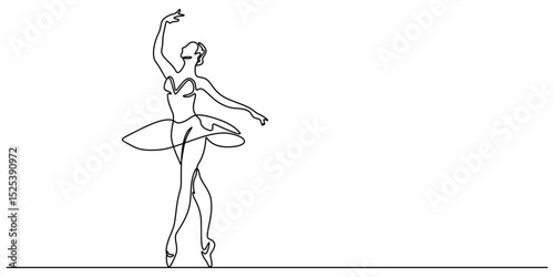 Ballet dancer in continuous line drawing style. Vector illustration, Continuous one line drawing of woman beauty ballet dancer in elegance motion ballerina vector illustration, Cheerleader dance pro.