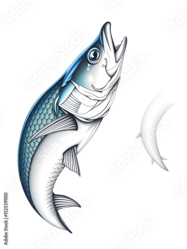 A meticulously rendered illustration of a barracuda, seen from the side, against a plain white background. The work is detailed to such an extent that even the scales are clearly visible.