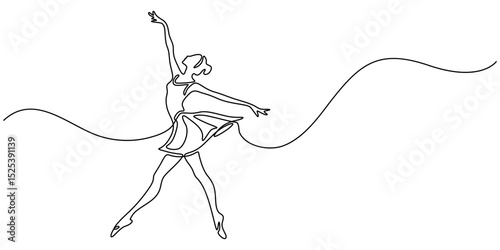 Ballet dancer in continuous line drawing style. Vector illustration, Continuous one line drawing of woman beauty ballet dancer in elegance motion ballerina vector illustration, Cheerleader dance pro.
