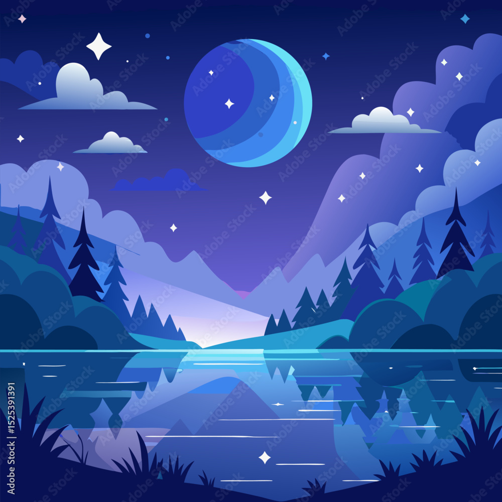 Fototapeta premium night landscape with moon and stars