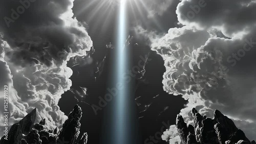 Cloudy, rocky, light beam