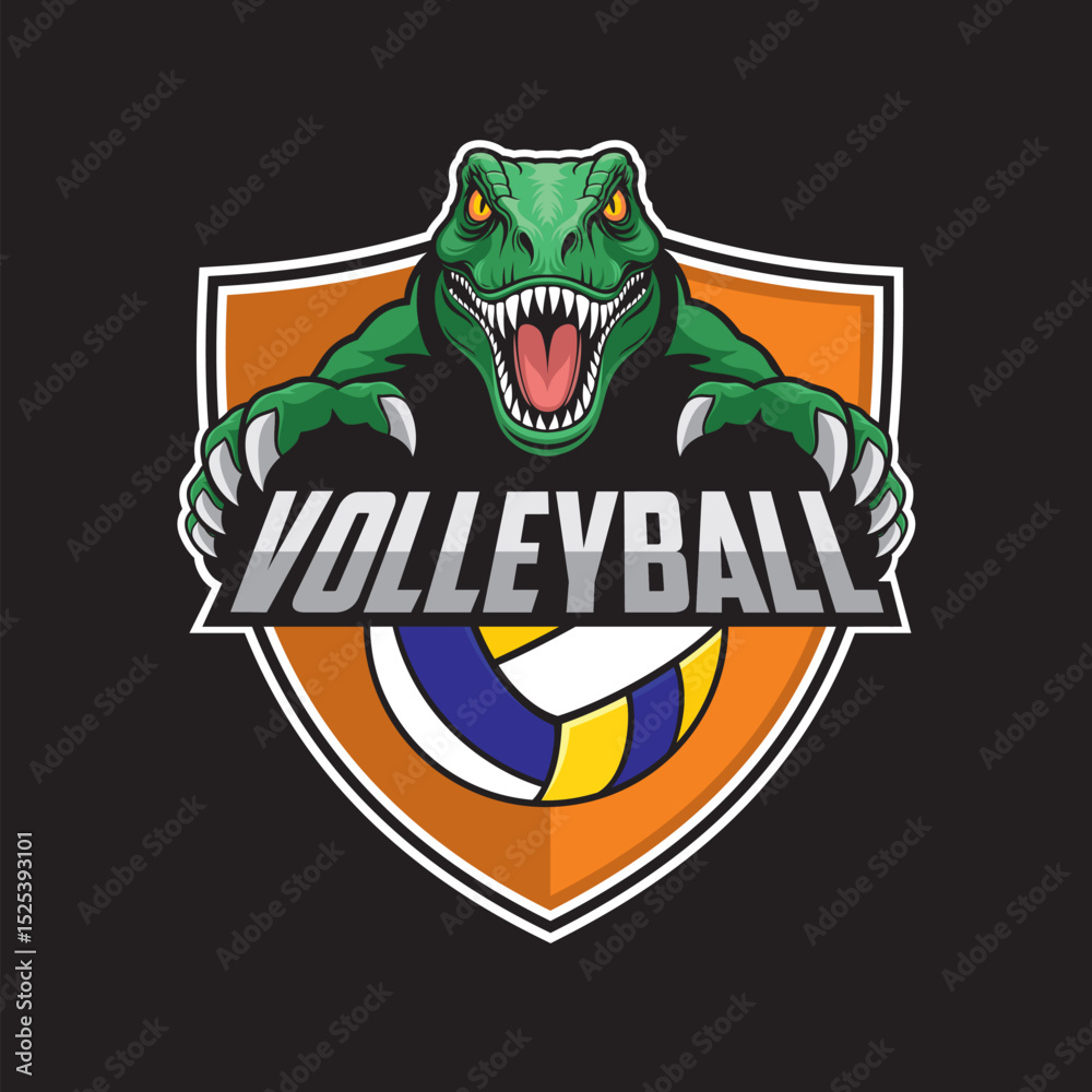 Fototapeta premium volleyball club logo dinosaur vector illustration design