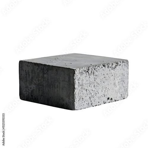 Grey concrete block cube isolated on transparent background