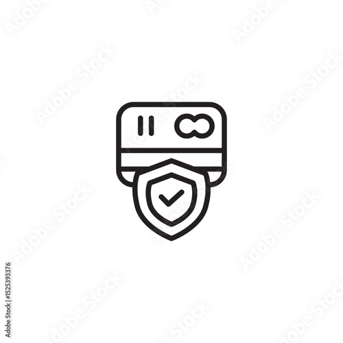 An icon depicting a credit card protected by a shield with a checkmark, representing secure online payments, web protection, and safe financial transactions.