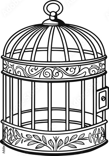 Vintage golden bird cage vector illustration isolated on white