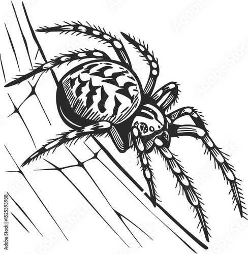 Danger silhouette of an arachnid spider on a nature web illustration