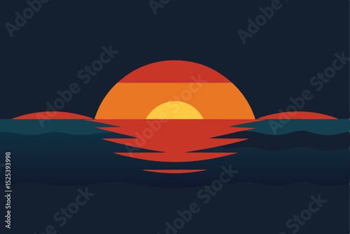 Abstract sunset over ocean minimalist design