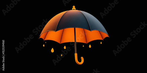 Black and Gold Umbrella with Golden Rain on Dark Background