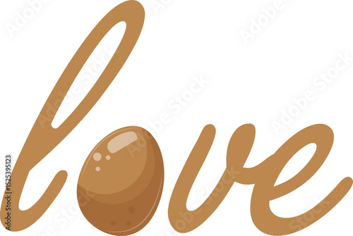 icon of a raw chicken egg and the word love, for printing and social networks