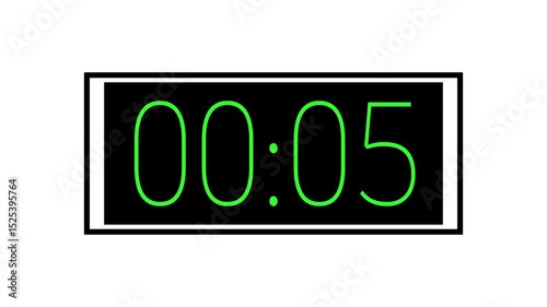 Countup green text from zero to 60 second or 1 minute show on digital clock and white background