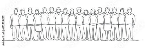 Continuous Line Drawing of a Diverse Group of People Standing Together Illustrating Unity Teamwork and Connection in a Minimalist and Modern Style single