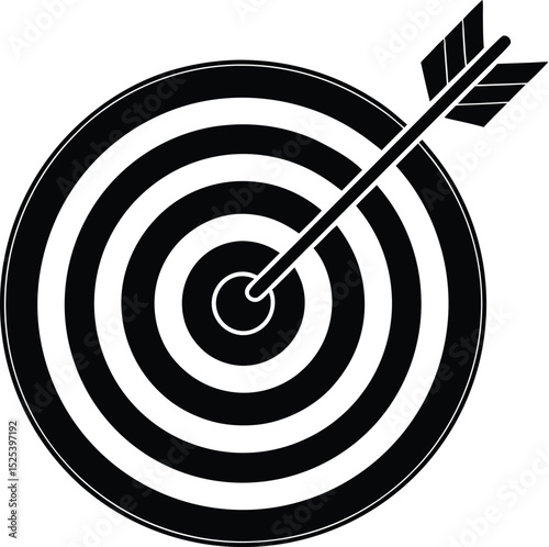 Archery target silhouette, bullseye icon vector, shooting range symbol, black aim graphic, minimal sport design