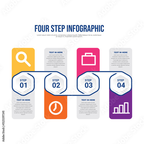 Vertical Arrow Four Step Infographic, Infographic with bold vertical layout and icons for process steps
