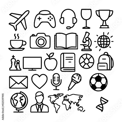 Collection of minimalist hobby related icons