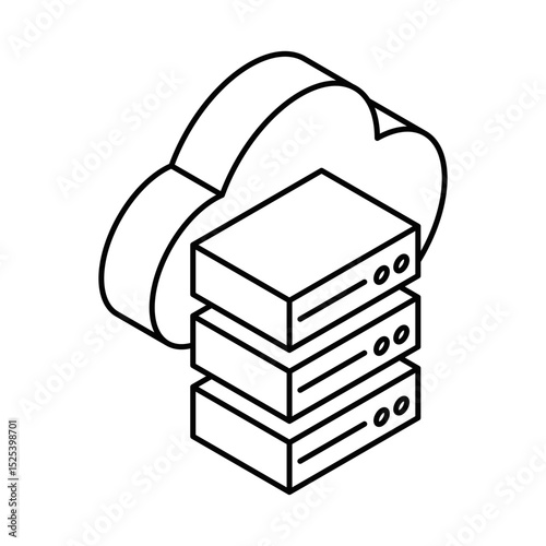 Cloud server stack in data storage concept – Isometric vector icon. Editable stroke.