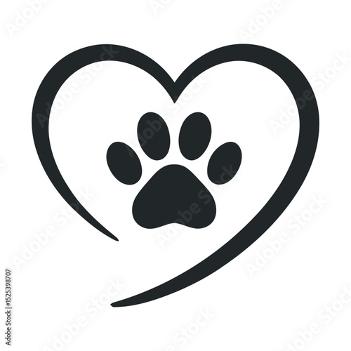 Minimalist Heart and Paw Print Design A Symbol of Love for Pets and Animal Welfare Ideal for Veterinary Clinics and Pet Related Businesses
