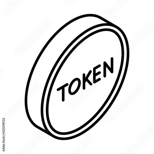 Cryptocurrency token coin in 3D view – Isometric vector icon. Editable stroke.
