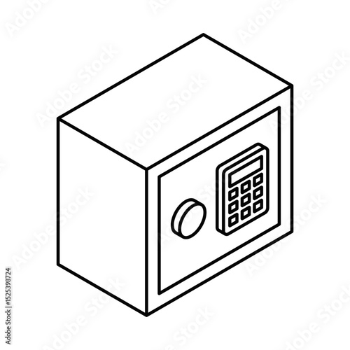 Security electronic safe box with keypad – Isometric vector icon. Editable stroke.