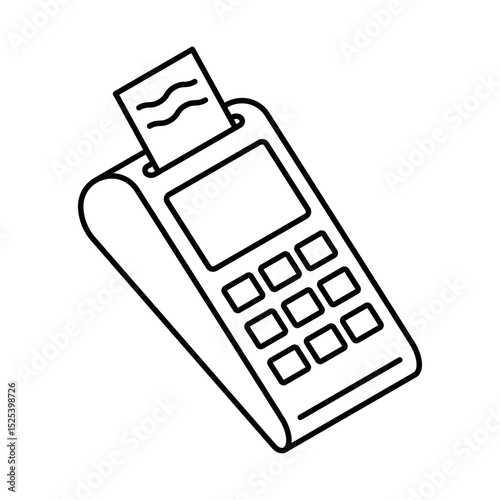 POS terminal with receipt paper output – Isometric vector icon. Editable stroke.