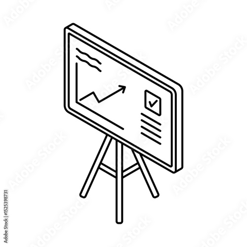 Chart on presentation board with graph – Isometric vector icon. Editable stroke.