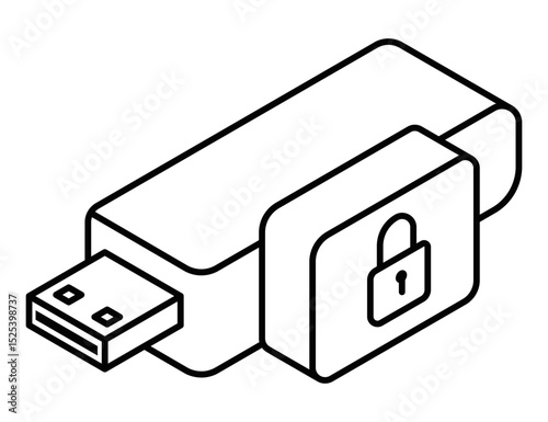 USB flash drive with lock security feature – Isometric vector icon. Editable stroke.