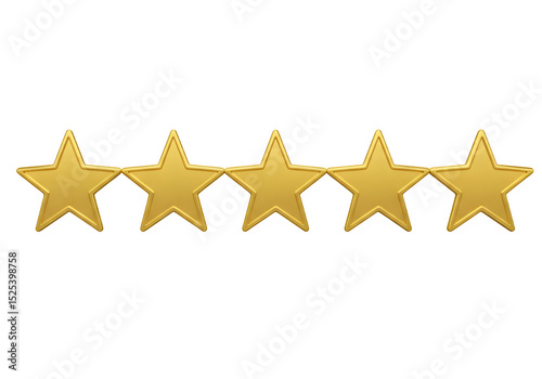 Five star rating isolated on white or transparent background. PNG photo