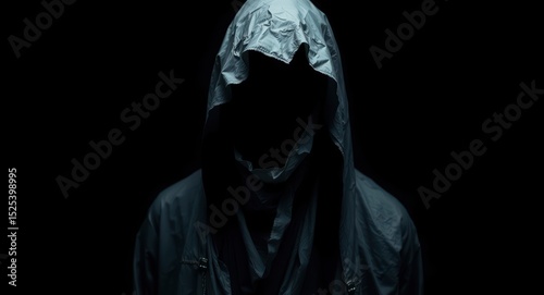 Mysterious hooded figure in the dark background stock photo and royalty free image