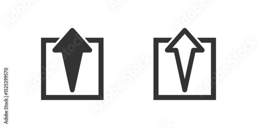 Straight up arrow out box icon set. Suitable for uploads, sharing files, and moving elements upwards. Symbol of upload, share, and exit.