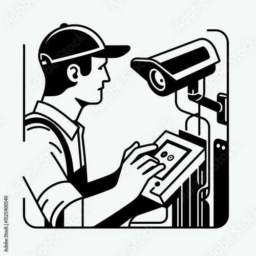 Worker monitoring automated system with focus on technology on black and white background for agricultural productivity