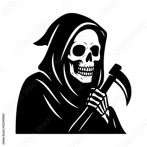 Grim reaper illustration with a Gothic, spooky, and minimal stylized vector