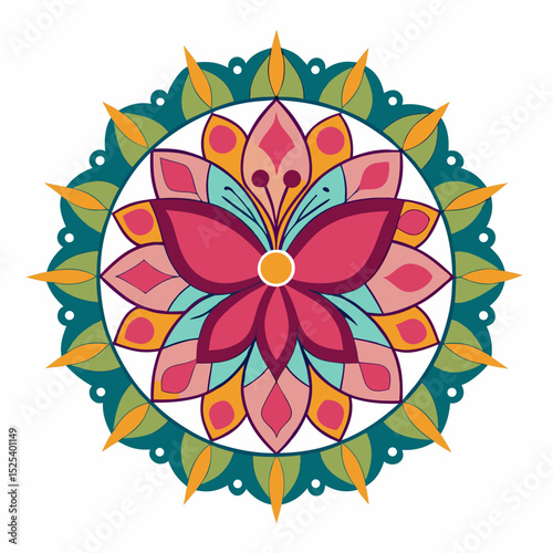 Floral Mandala with Butterflies – Colored Vector on White